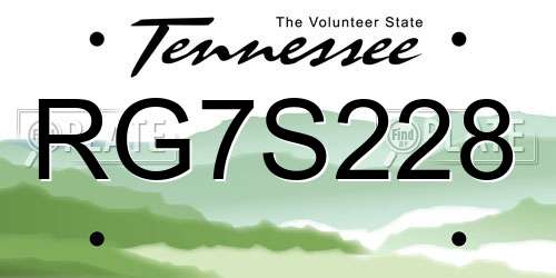 RG7S228 Tennessee License Plate