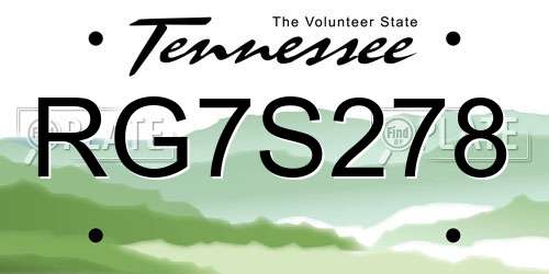 RG7S278 Tennessee License Plate