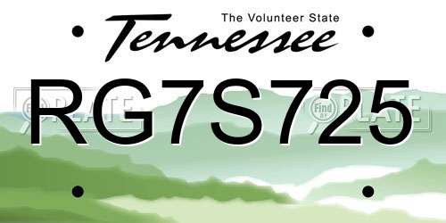 RG7S725 Tennessee License Plate