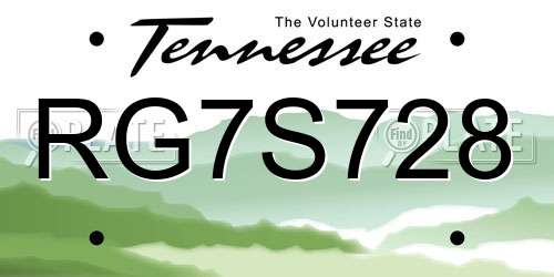RG7S728 Tennessee License Plate