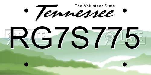 RG7S775 Tennessee License Plate