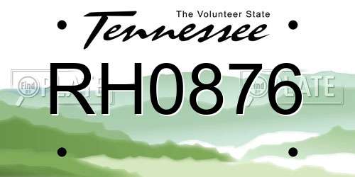 RH0876 Tennessee License Plate