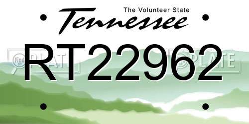 RT22962 Tennessee License Plate
