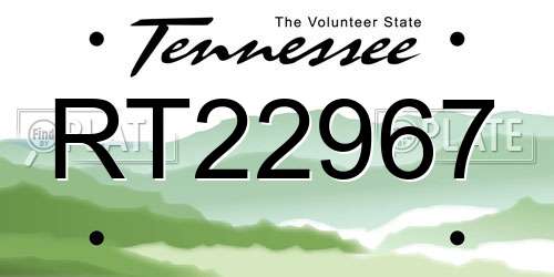 RT22967 Tennessee License Plate