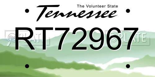 RT72967 Tennessee License Plate