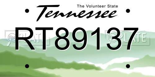 RT89137 Tennessee License Plate