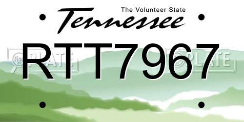 RTT7967 Tennessee License Plate