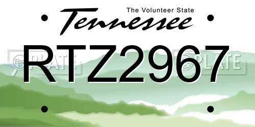 RTZ2967 Tennessee License Plate