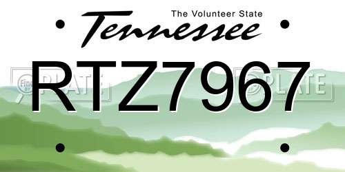 RTZ7967 Tennessee License Plate