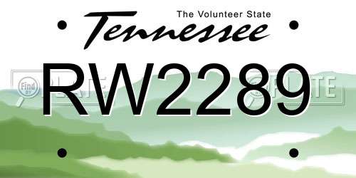 RW2289 Tennessee License Plate