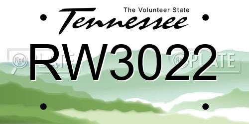 RW3022 Tennessee License Plate
