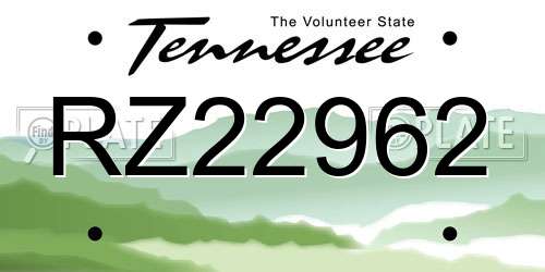 RZ22962 Tennessee License Plate