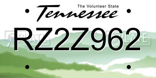 RZ2Z962 Tennessee License Plate