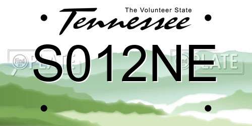 S012NE Tennessee License Plate