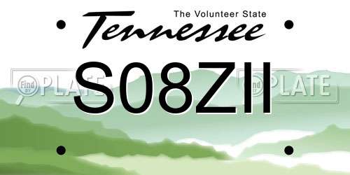 S08ZII Tennessee License Plate