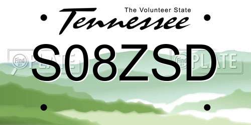 S08ZSD Tennessee License Plate