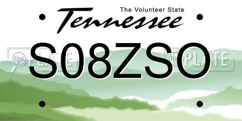 S08ZSO Tennessee License Plate