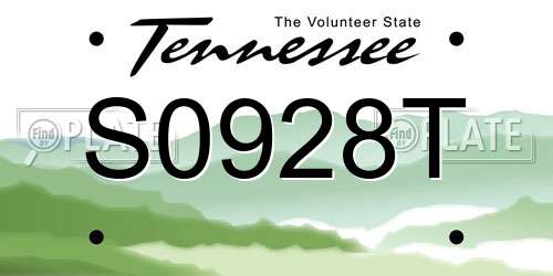 S0928T Tennessee License Plate