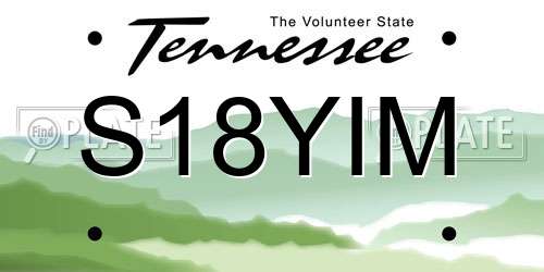 S18YIM Tennessee License Plate