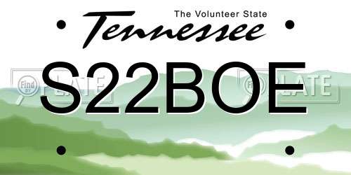 S22BOE Tennessee License Plate