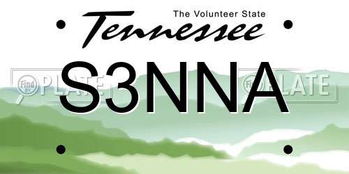 S3NNA Tennessee License Plate