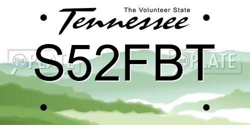 S52FBT Tennessee License Plate