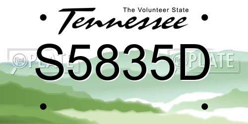 S5835D Tennessee License Plate