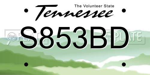 S853BD Tennessee License Plate