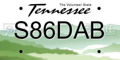 S86DAB Tennessee License Plate
