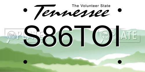 S86TOI Tennessee License Plate