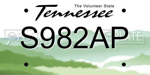 S982AP Tennessee License Plate