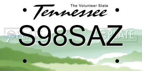 S98SAZ Tennessee License Plate