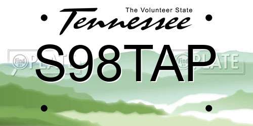 S98TAP Tennessee License Plate
