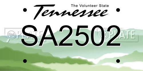 SA2502 Tennessee License Plate