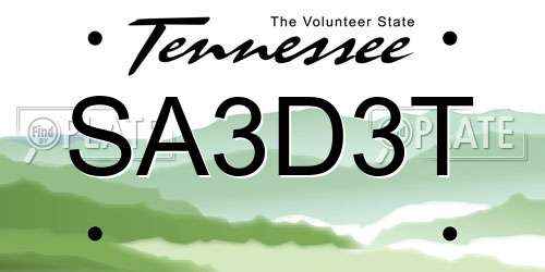 SA3D3T Tennessee License Plate