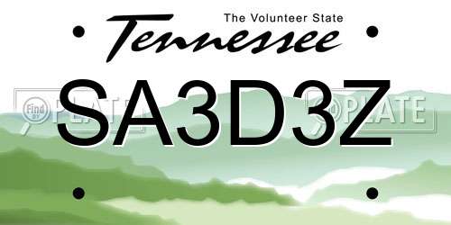SA3D3Z Tennessee License Plate