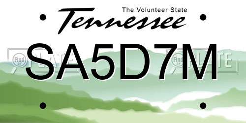 SA5D7M Tennessee License Plate