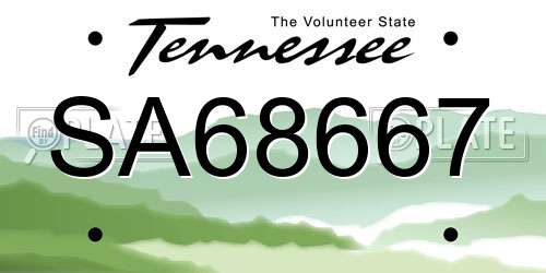 SA68667 Tennessee License Plate
