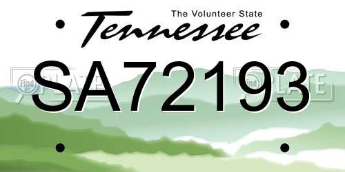 SA72193 Tennessee License Plate