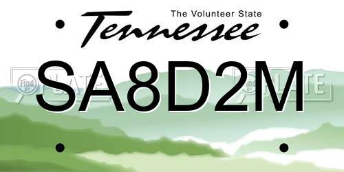 SA8D2M Tennessee License Plate