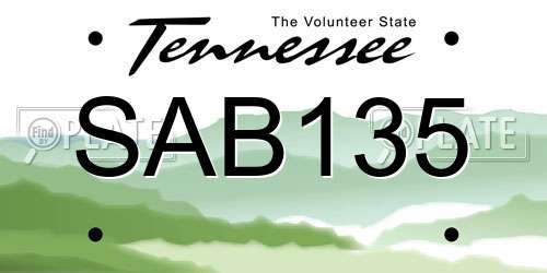 SAB135 Tennessee License Plate