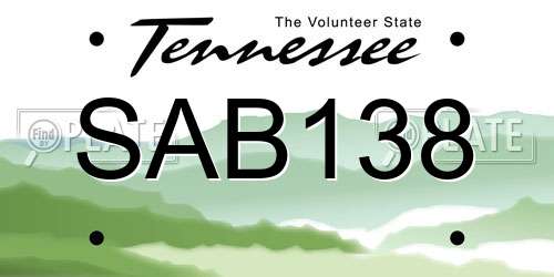 SAB138 Tennessee License Plate
