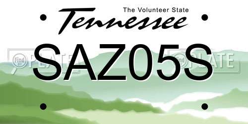 SAZ05S Tennessee License Plate