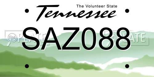 SAZ088 Tennessee License Plate