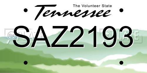 SAZ2193 Tennessee License Plate