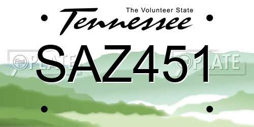 SAZ451 Tennessee License Plate