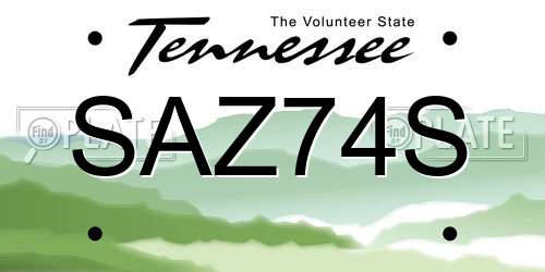 SAZ74S Tennessee License Plate