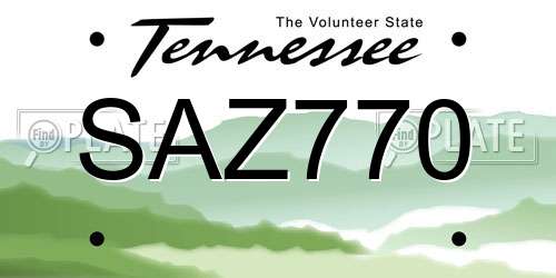 SAZ770 Tennessee License Plate