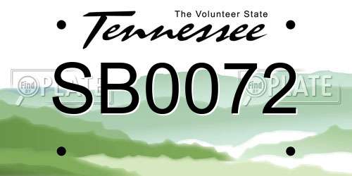 SB0072 Tennessee License Plate