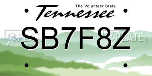 SB7F8Z Tennessee License Plate